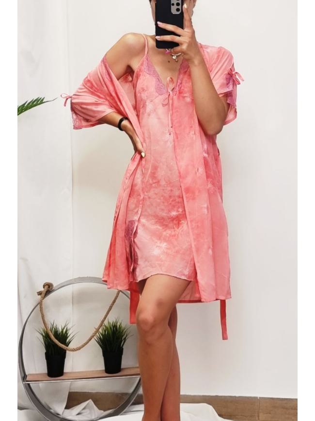 Σετ homewear με ρόμπα ματ- Ροζ