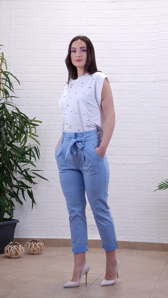 Παντελόνι ψηλόμεσο με λάστιχο και ζώνη-Μπέζ