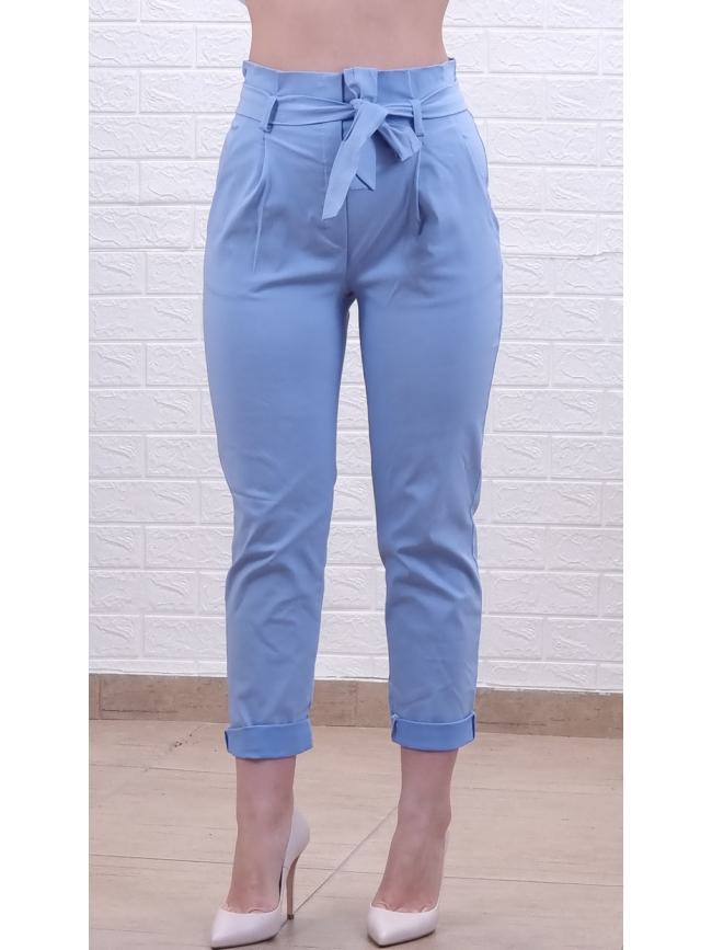 Παντελόνι ψηλόμεσο με λάστιχο και ζώνη-Σιέλ