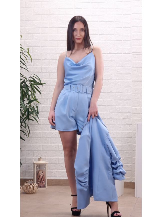 Σορτς υφασμάτινο με ζώνη-Σιέλ