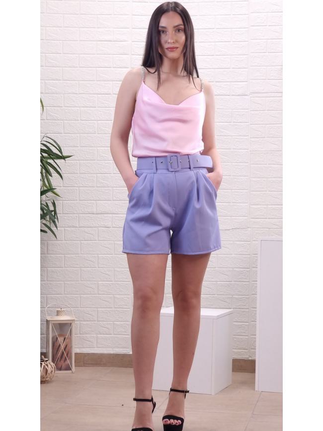 Σορτς υφασμάτινο με ζώνη-Λιλά