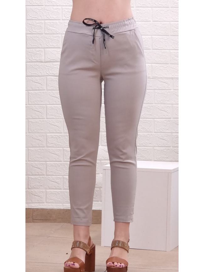 Ψηλόμεσο παντελόνι με λάστιχο και κορδόνι-Μπέζ