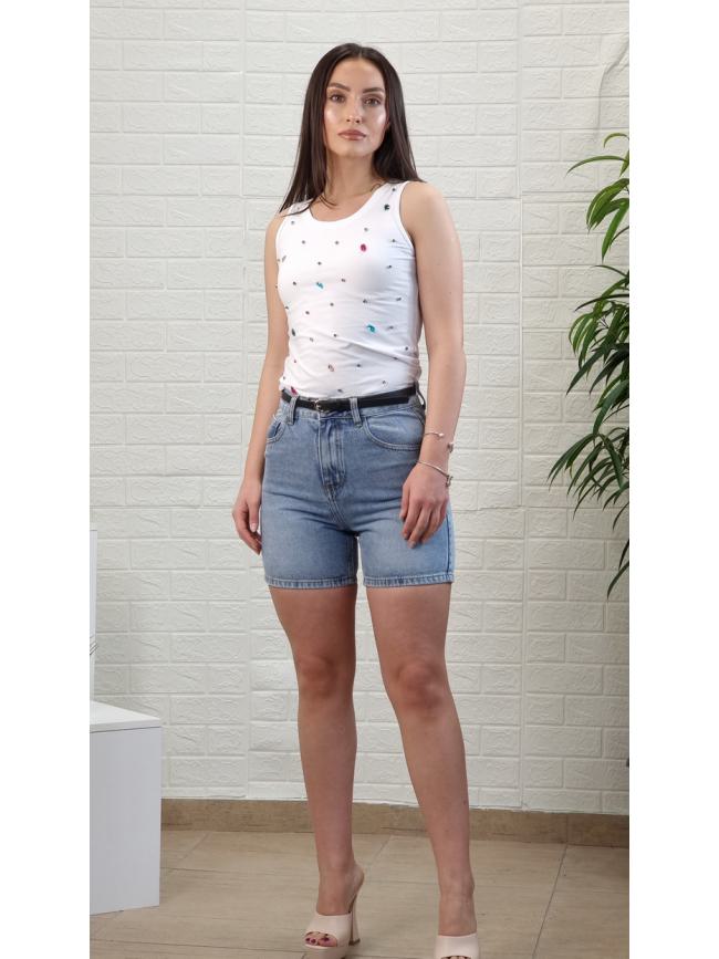 Μπλούζα αμάνικη πέτρες στρας χρωματιστές-Λευκό