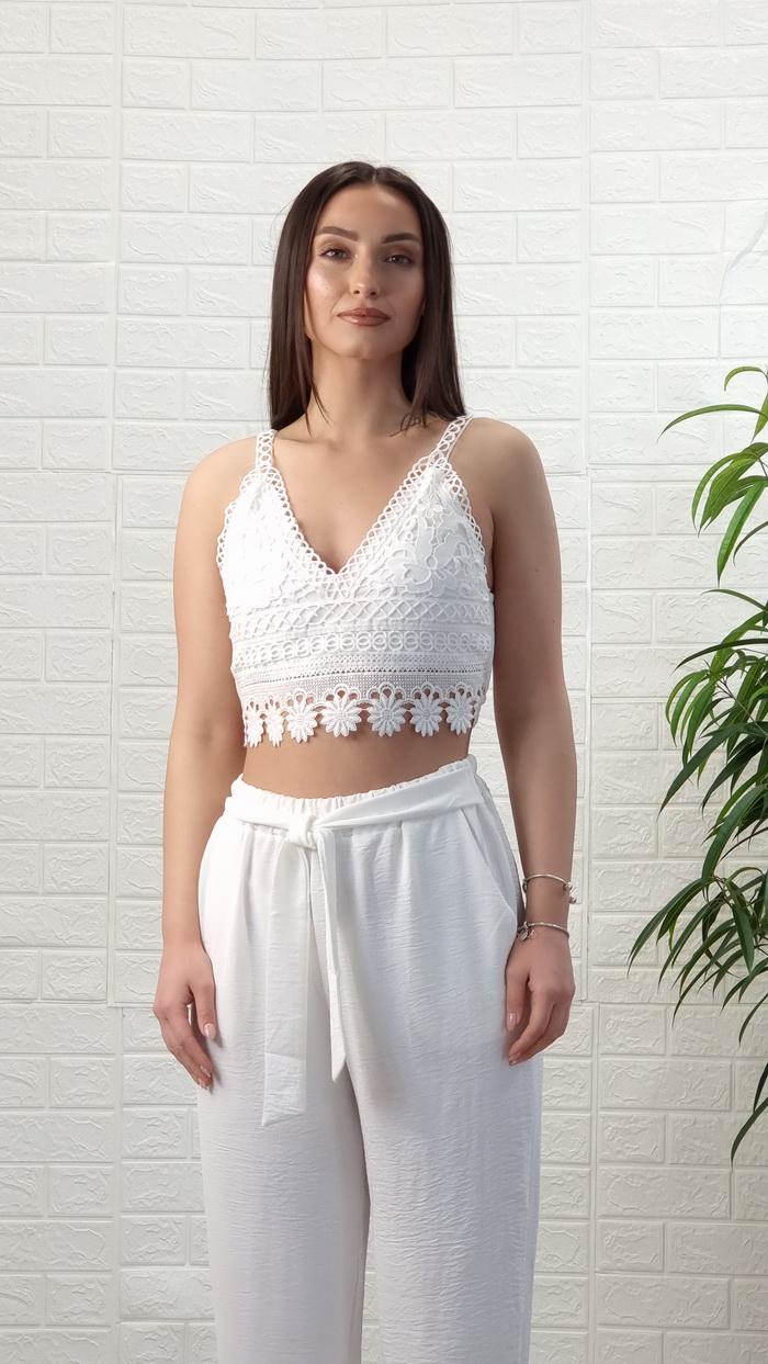 Crop top τιράντα και δαντέλα-Μαύρο