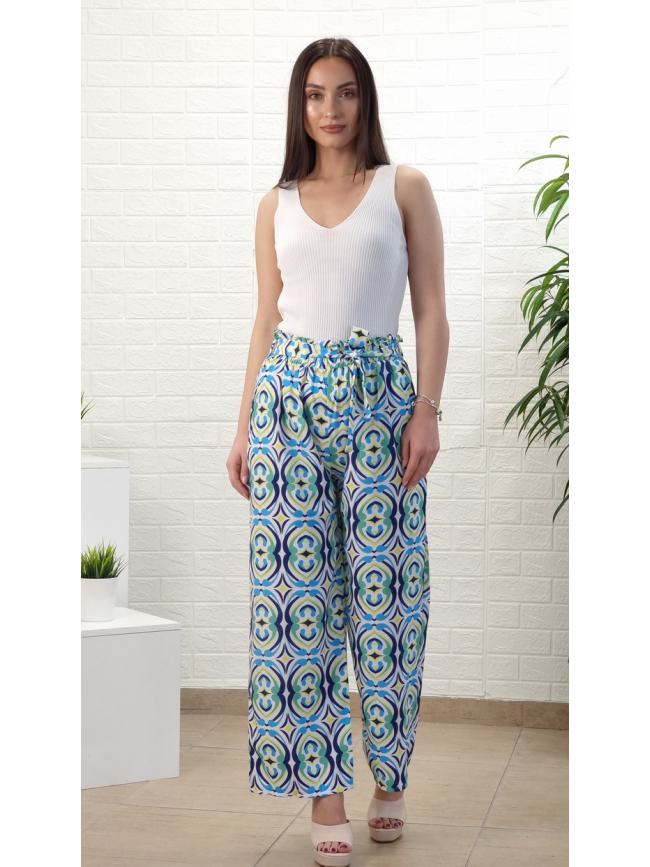 Παντελόνα με λάστιχο-Εμπριμέ Γαλάζιο