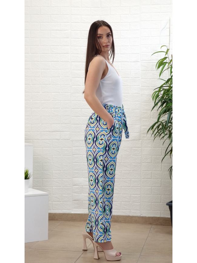 Παντελόνα με λάστιχο-Εμπριμέ Γαλάζιο