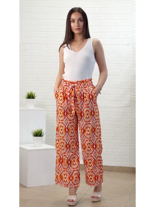 Παντελόνα με λάστιχο-Εμπριμέ Πορτοκαλί