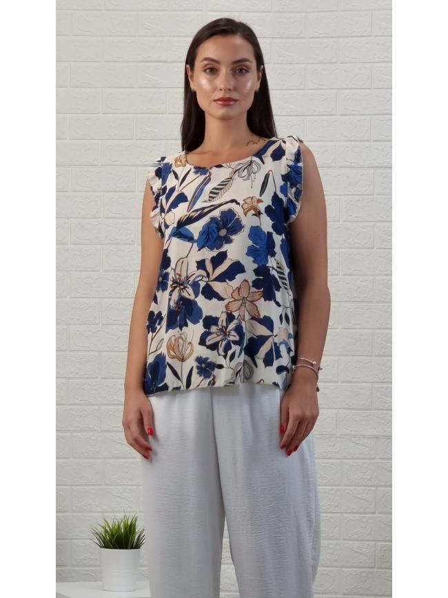 Μπλούζα βολάν αμάνικη φλοράλ-Μπλε