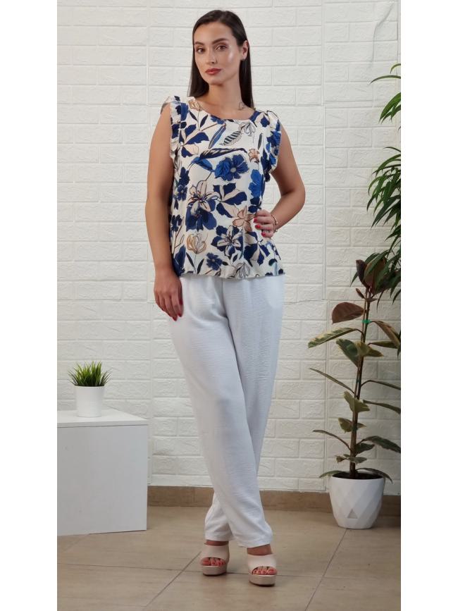 Μπλούζα βολάν αμάνικη φλοράλ-Μπλε