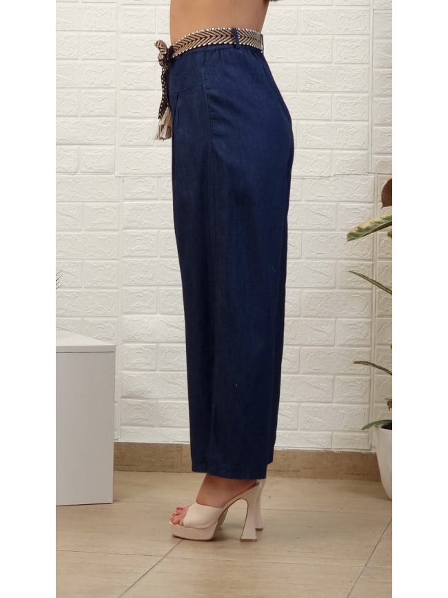 Παντελόνα με λάστιχο και ζώνη-Μπλέ
