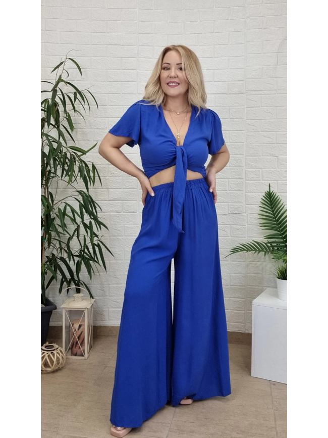 Σετ βαμβακερό με crop top- Μπλε Ρουά