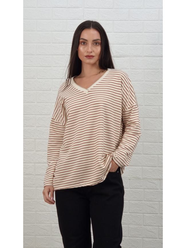 Μπλούζα ριγέ -Καφέ