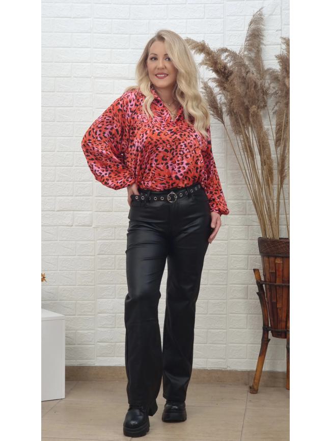 Mπλούζα ασύμμετρη Animal Print-Κοραλί