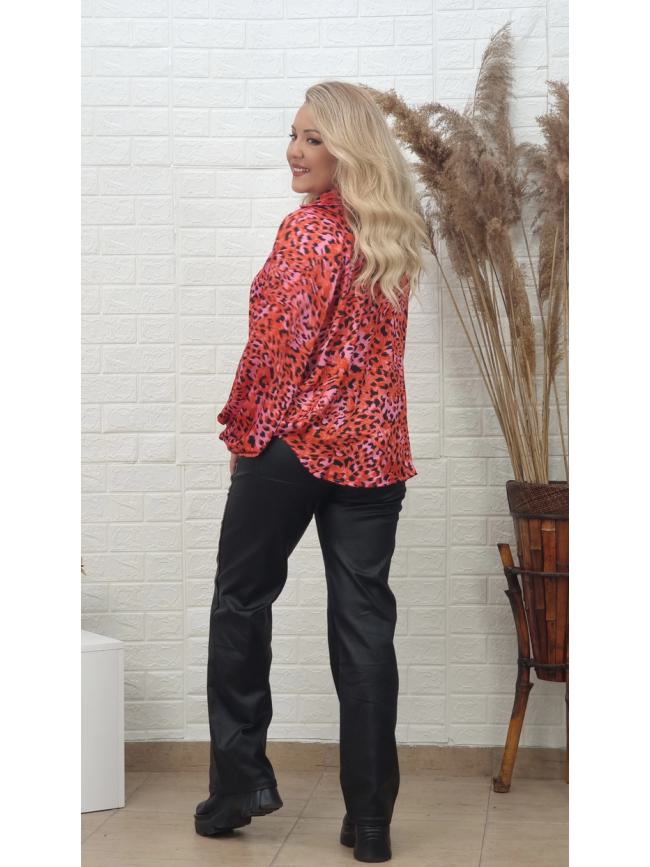 Mπλούζα ασύμμετρη Animal Print-Κοραλί