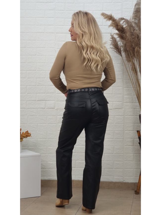 Παντελόνι δερματίνη ζώνη-Mαύρο