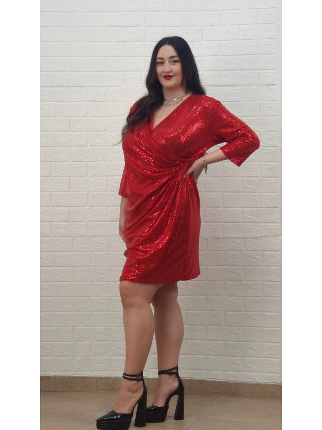 Φόρεμα κρουαζέ μίνι με παγιέτα-Κόκκινο