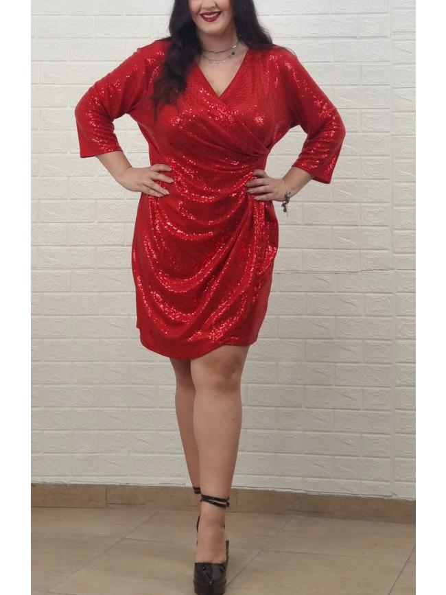 Φόρεμα κρουαζέ μίνι με παγιέτα-Κόκκινο