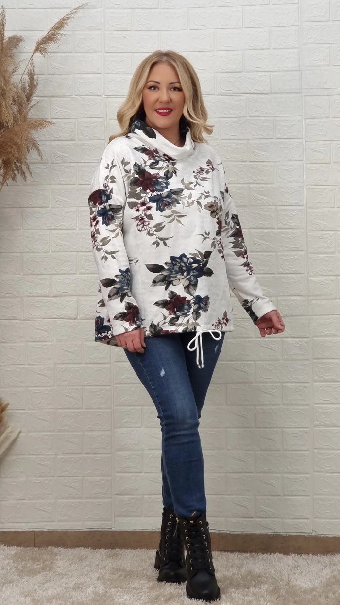 Μπλούζα λουλούδια καρό Μπεζ-Καφέ