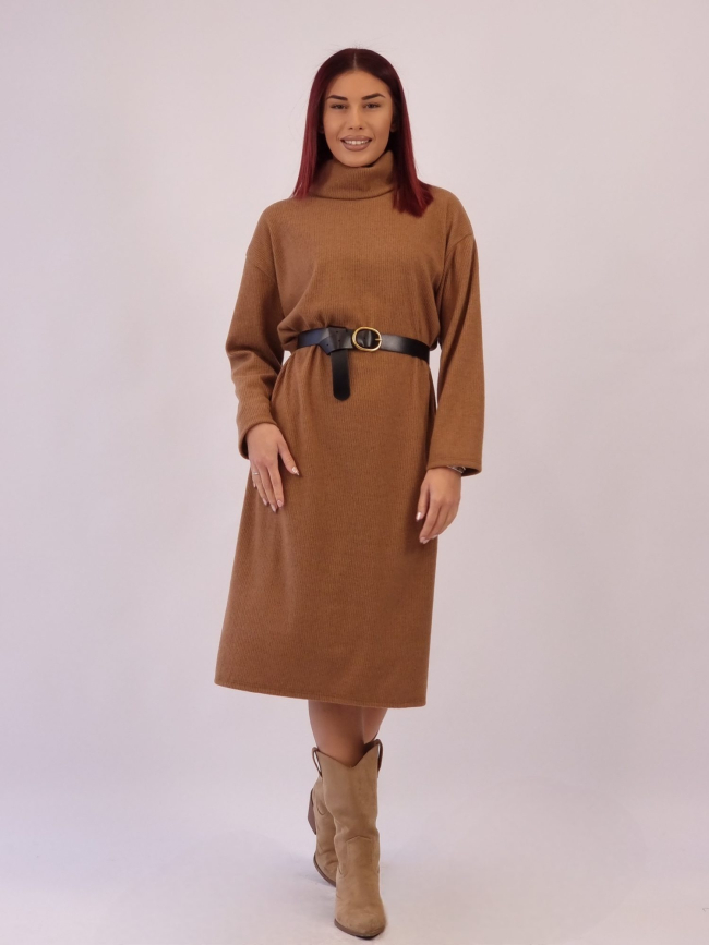 Φόρεμα Μίντι Πλέκτο με Ζώνη - Ταμπά