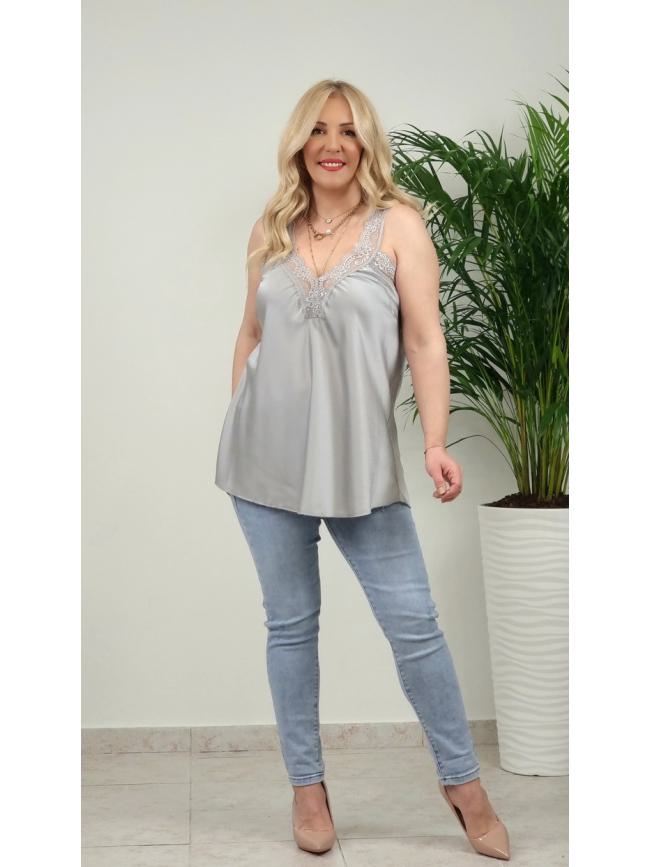 Τοπ Oversized με Δαντέλα-Γκρί