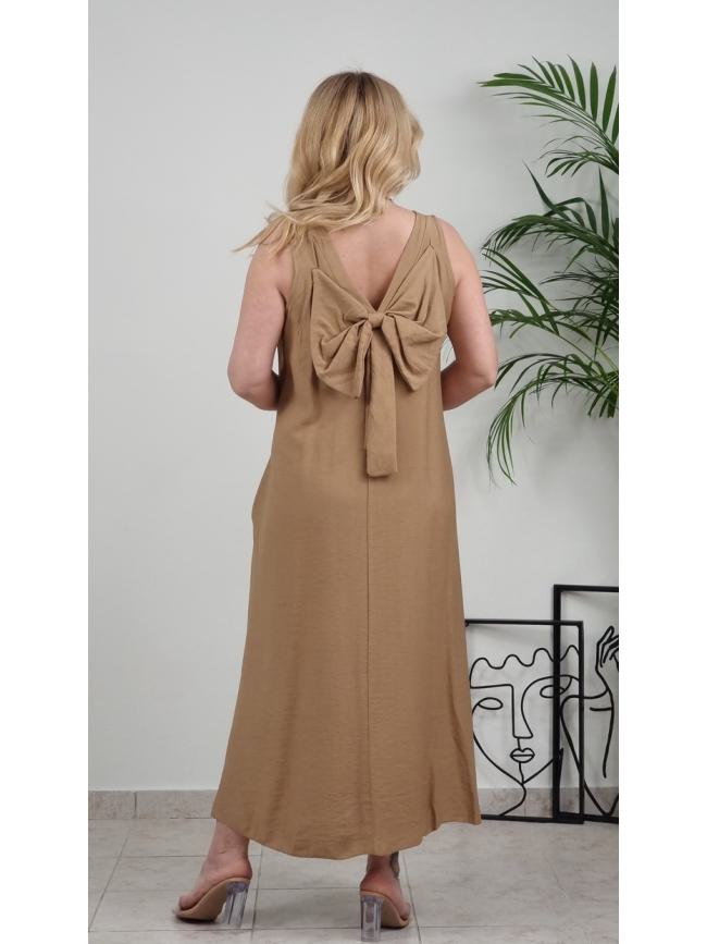 Φόρεμα αμάνικο με φιόγκο Μπεζ