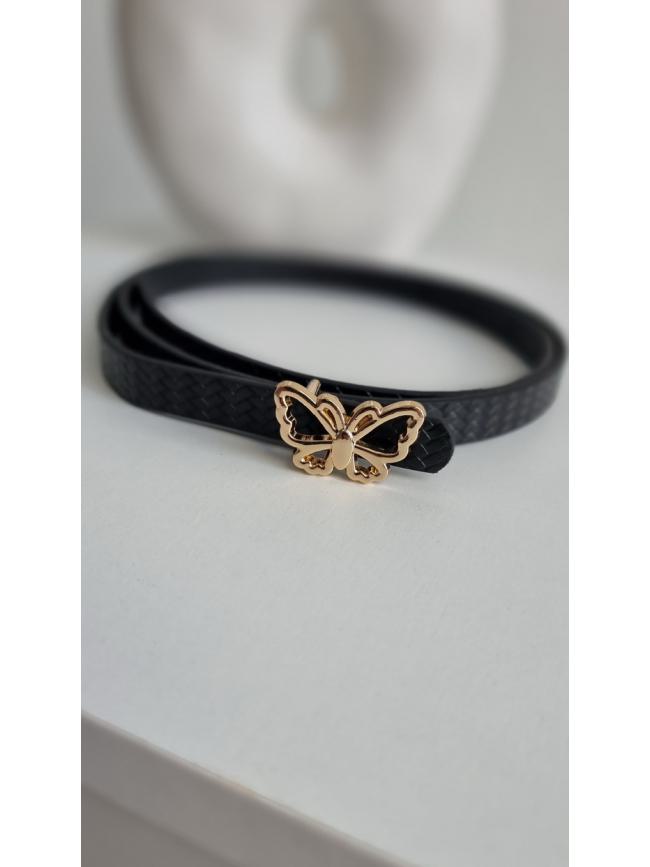 Ζώνη δερματίνη με πεταλούδα αγκράφα-Μαύρο