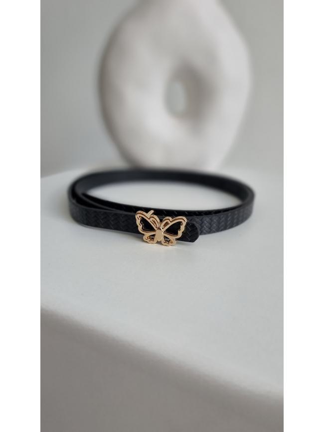 Ζώνη δερματίνη με πεταλούδα αγκράφα-Μαύρο