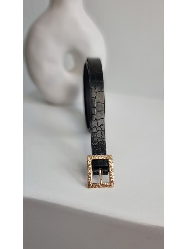 Ζώνη δερματίνη κροκό με πορπή -Μαύρο
