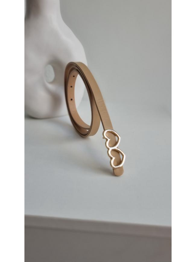 Ζώνη δερματίνη με καρδούλες αγράφα-Μπέζ