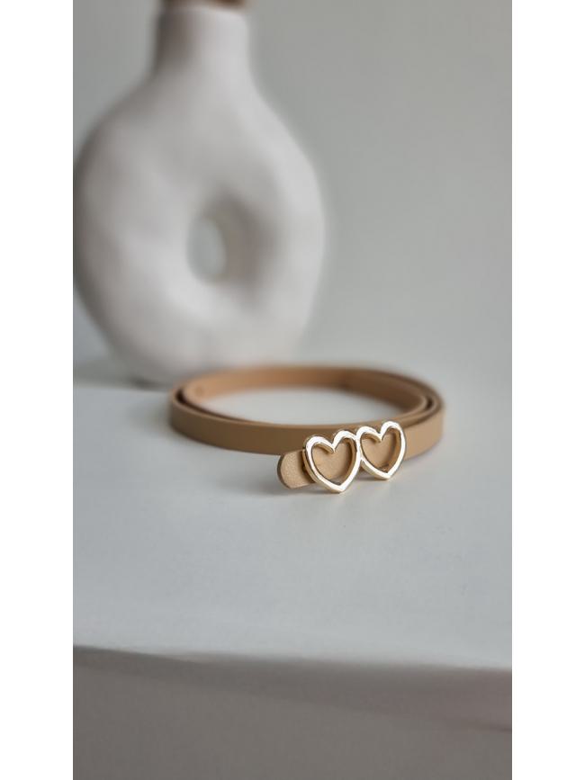 Ζώνη δερματίνη με καρδούλες αγράφα-Μπέζ