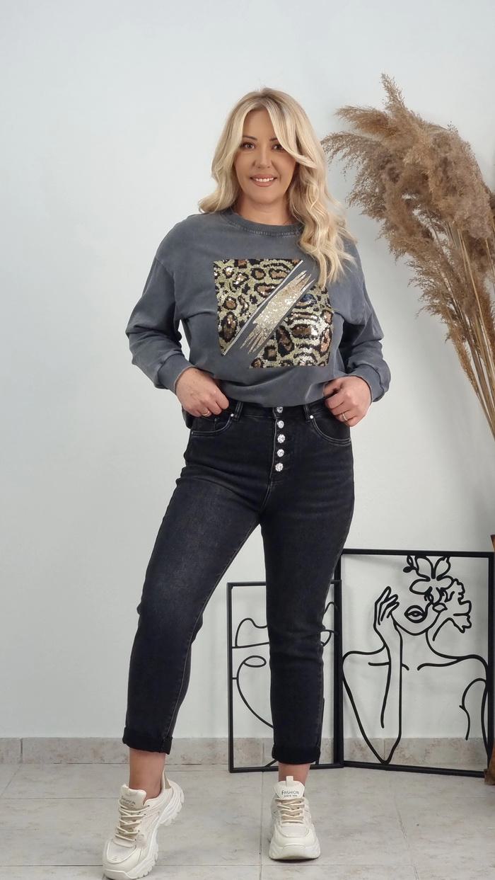 Μπλούζα Oversized animal print-Γκρί