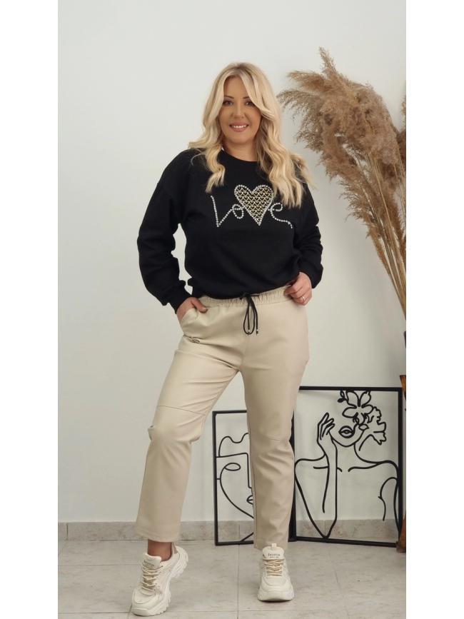 Παντελόνι δερματίνη λάστιχο στη μέση -Μπέζ