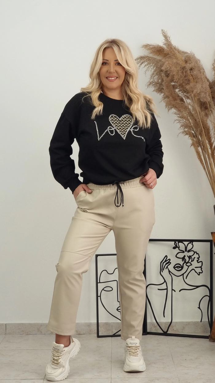 Παντελόνι δερματίνη λάστιχο στη μέση -Μαύρο