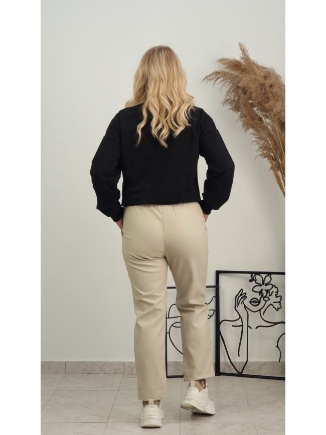 Παντελόνι δερματίνη λάστιχο στη μέση -Μπέζ