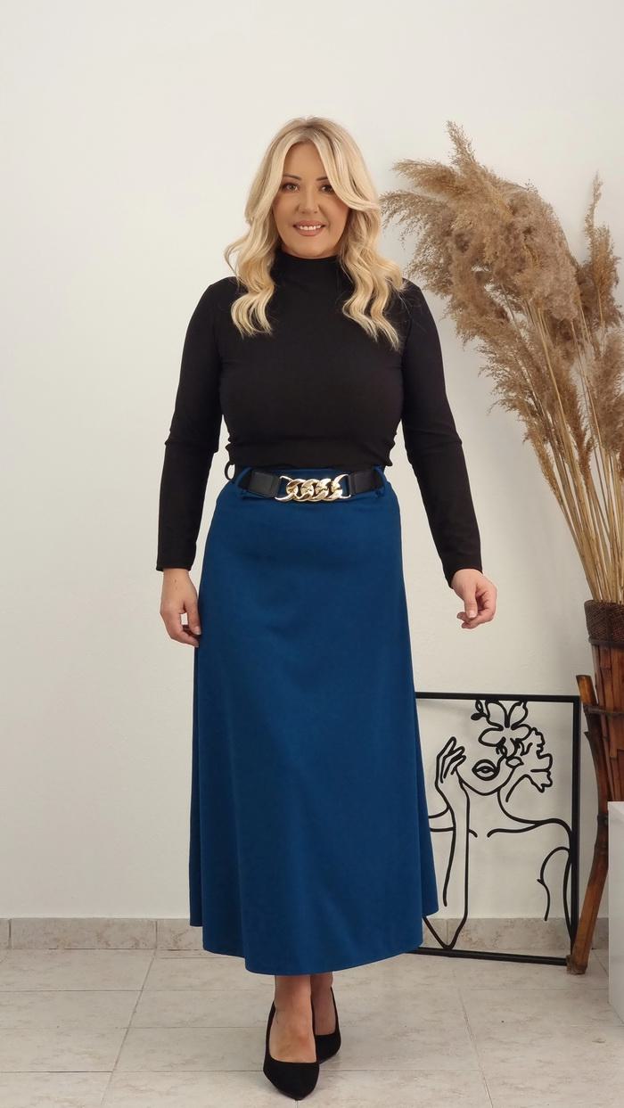 Φούστα μίντι με ζώνη -Καφέ