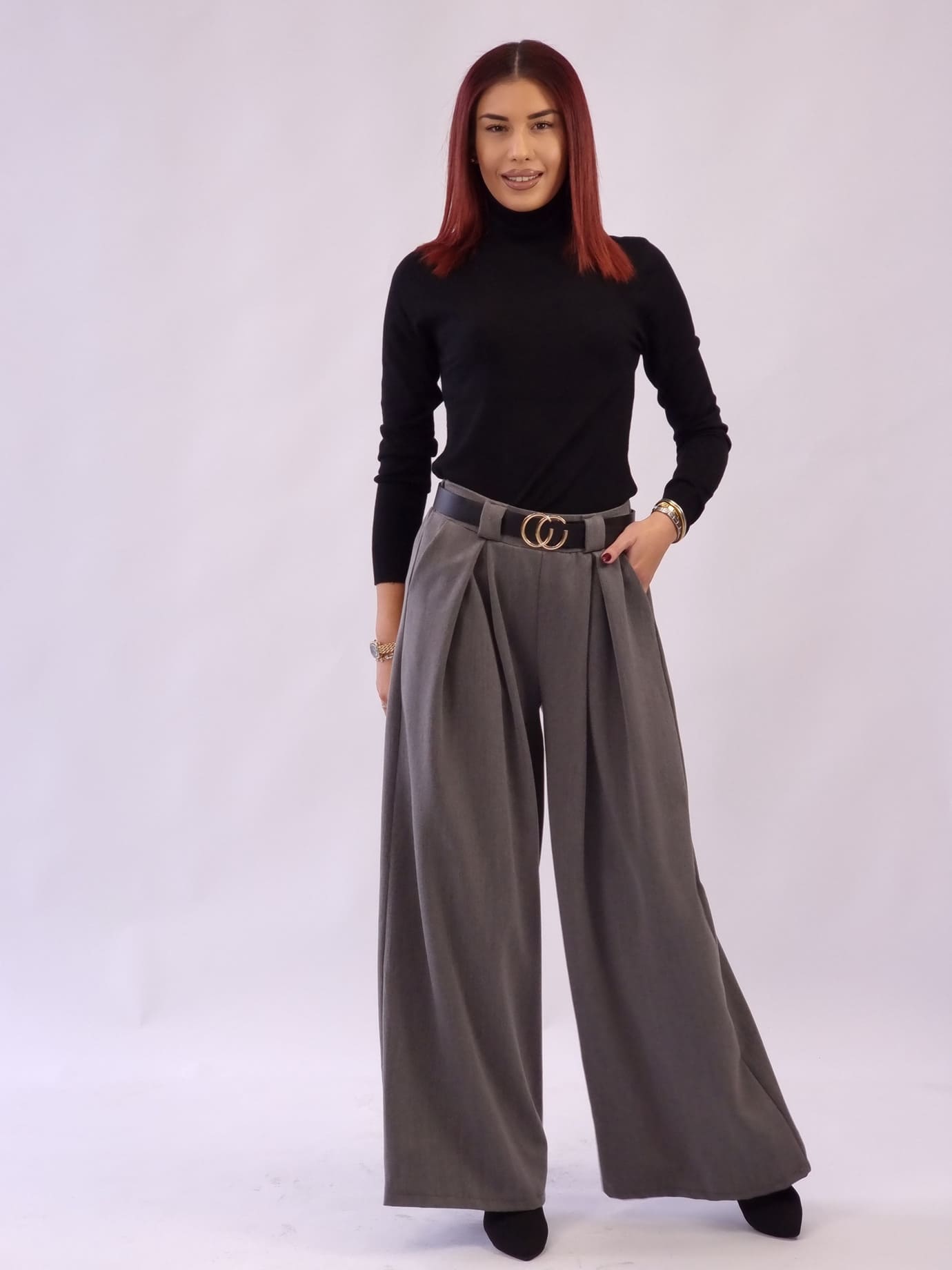 Παντελόνα με Λάστιχο και Ζώνη - Γκρι