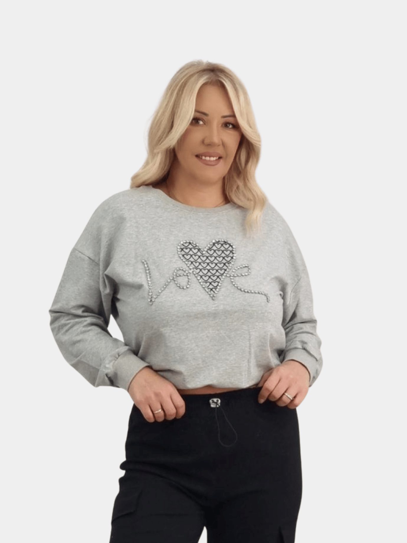 Μπλούζα στρας σχέδιο καρδιά-Γκρι Μπλούζα στρας σχέδιο καρδιά-Γκρι