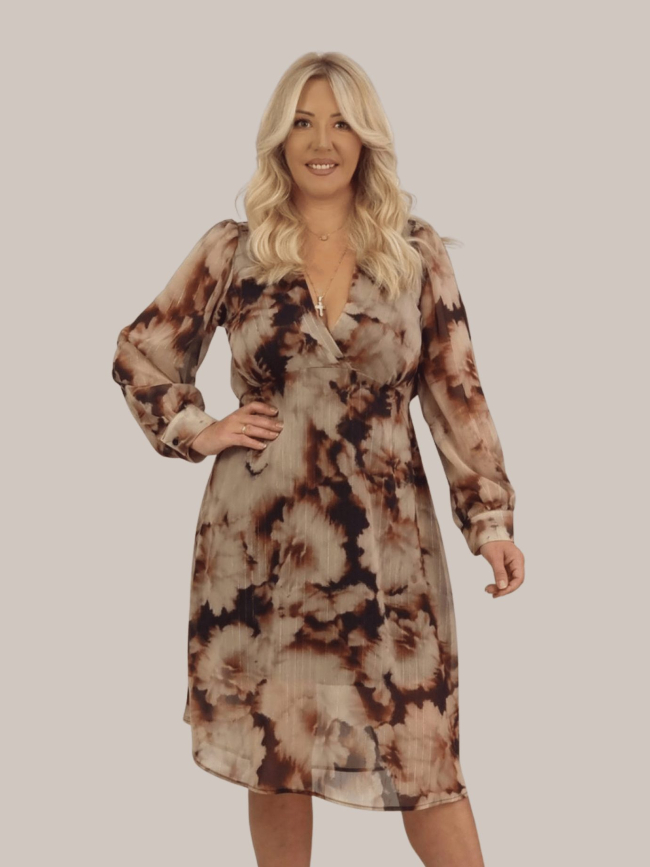 Φόρεμα μίντι κρουαζέ -Μπεζ