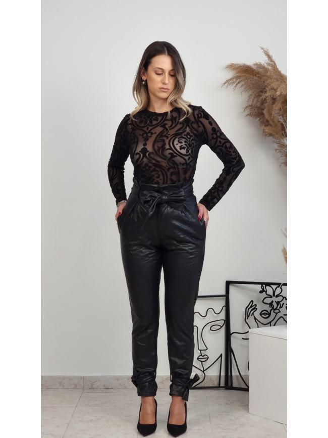 Ψηλόμεσο παντελόνι δερματίνη-Μαύρο