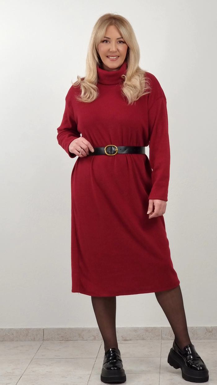 Φόρεμα μίντι με ζώνη-Μπορντό Φόρεμα μίντι με ζώνη-Μπορντό