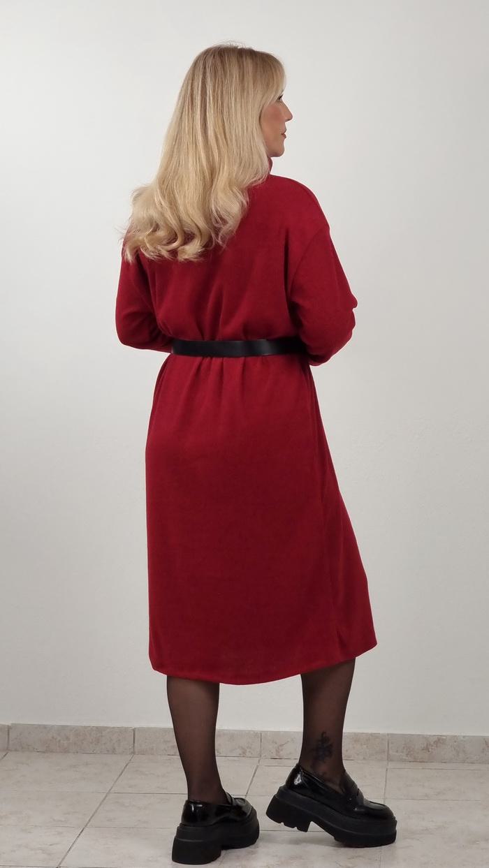 Φόρεμα μίντι με ζώνη-Μπορντό Φόρεμα μίντι με ζώνη-Μπορντό