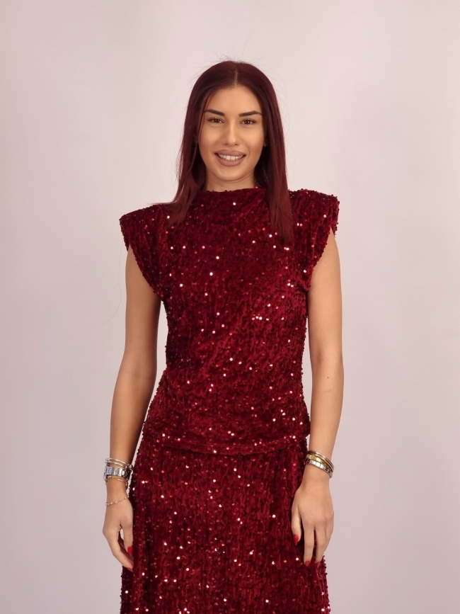 Μπλούζα αμάνικη με παγιέτα-Μπορντό Μπλούζα αμάνικη με παγιέτα-Μπορντό