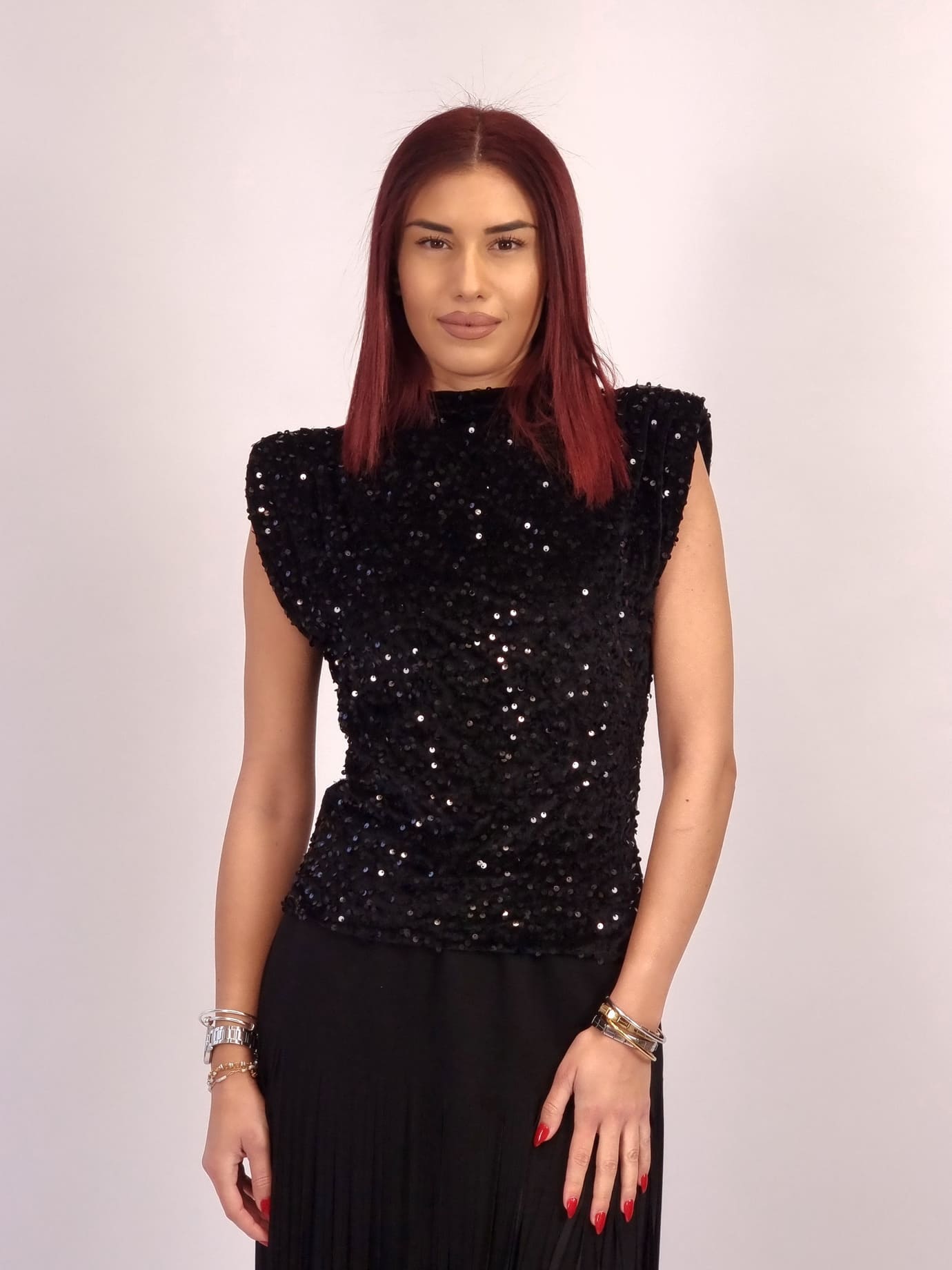 Μπλούζα Βελούδο Με Παγιέτα-Μαύρη