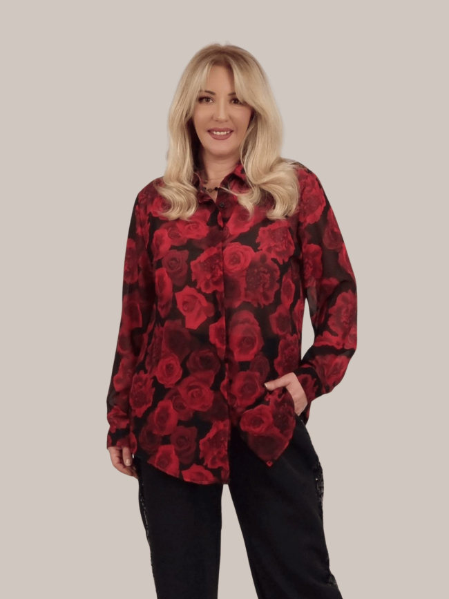 Πουκάμισο μακρυμάνικο floral-Κόκκινο