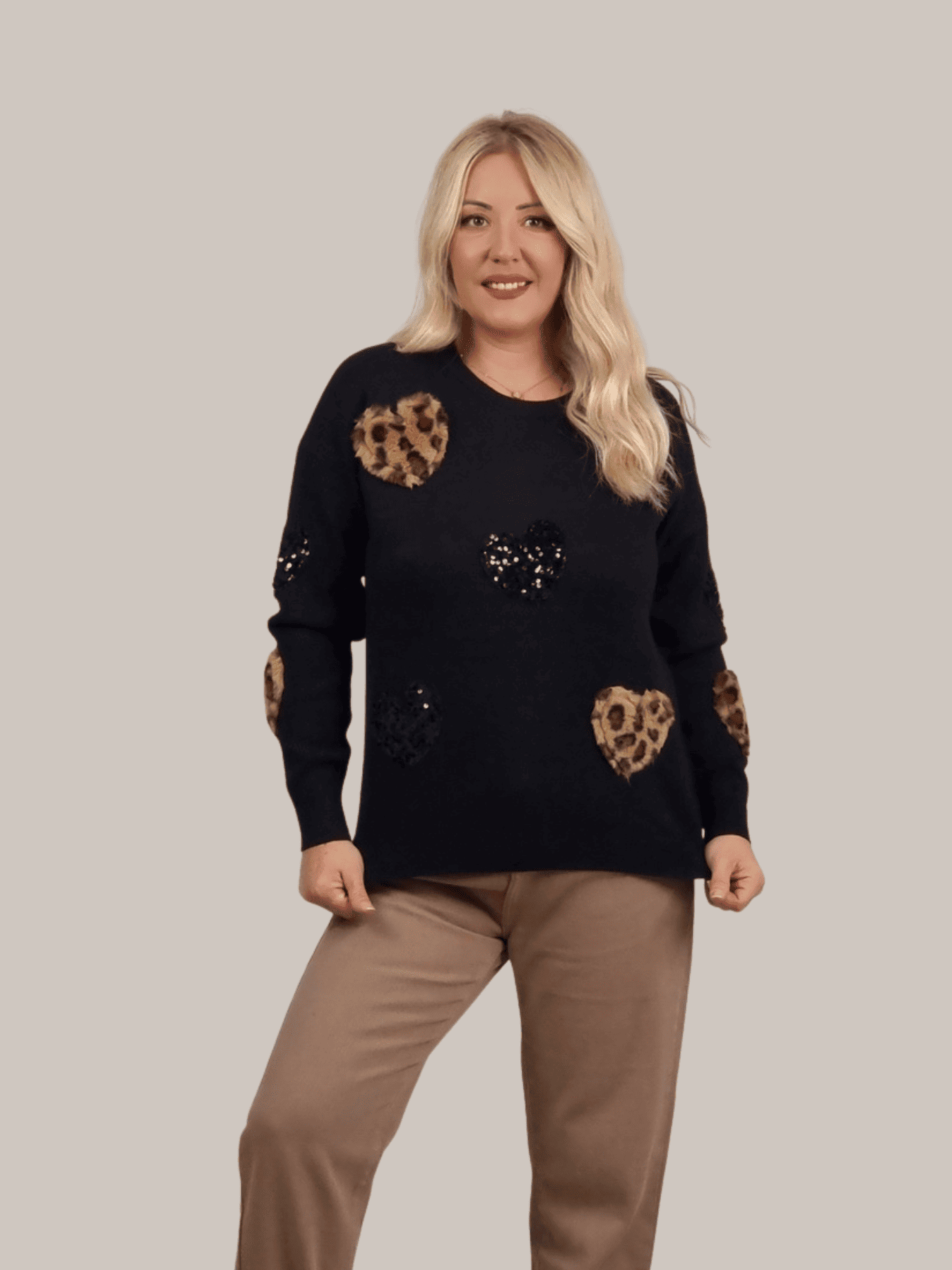 Mπλούζα Πλεκτή Καρδιές Παγιέτα - Μαύρη Mπλούζα Πλεκτή Καρδιές Παγιέτα - Μαύρη