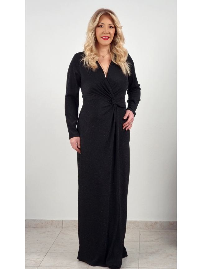 Φόρεμα μάξι lurex με μικρά στρας -Μαύρο