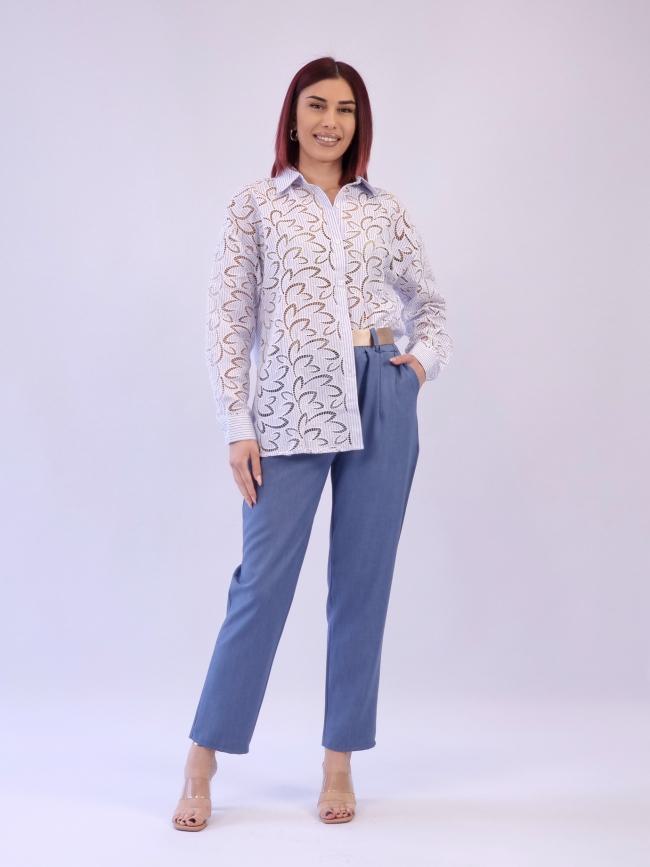 Πουκάμισο ριγέ κιπούρ -Σιέλ