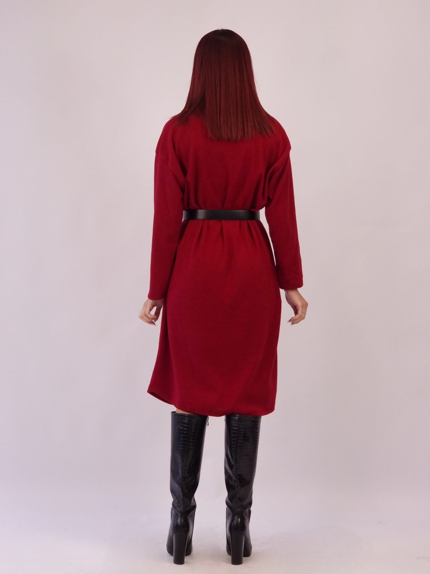 Φόρεμα Μίντι Πλεκτό με Ζώνη - Γκρι Φόρεμα Μίντι Πλεκτό με Ζώνη - Γκρι