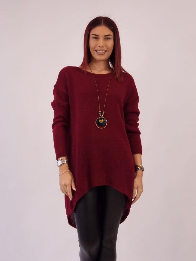 Μπλούζα Μακριά Πλεκτή Με Κολιέ - Μαύρο