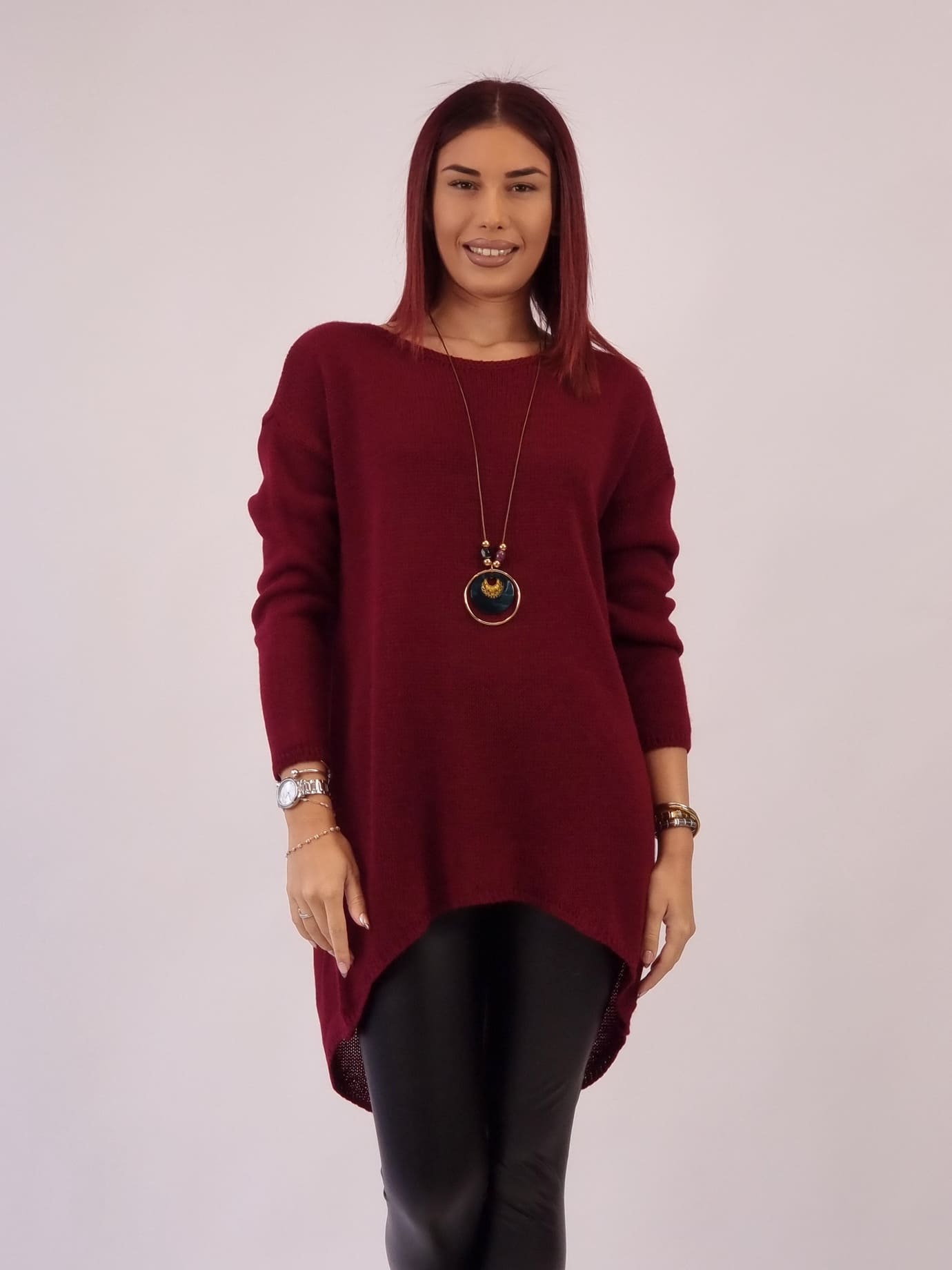 Μπλούζα Μακριά Πλεκτή Με Κολιέ - Μαύρο